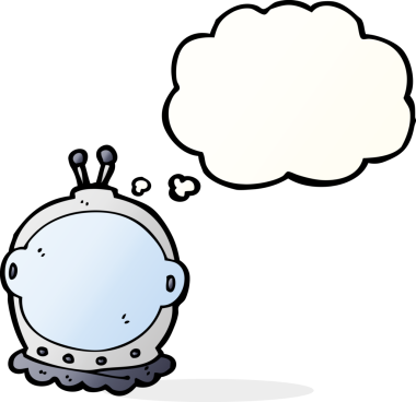 Bir insan tarafından çizilmiş düşünce baloncuklu astronot kaskı.