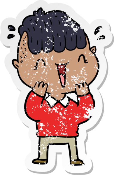 Bir çizgi filmin kederli çıkartması. Mutlu çocuk. Bir insan tarafından çizilmiş.