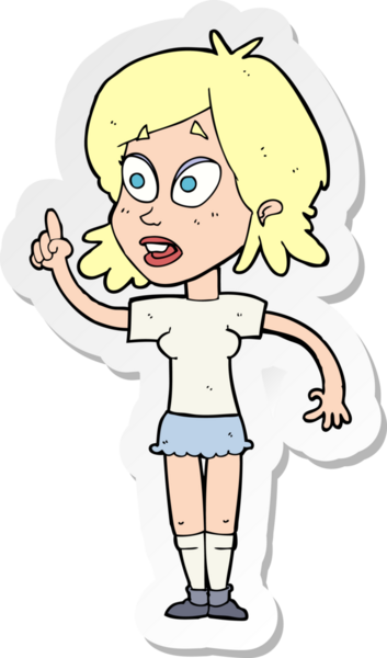 Bir insan tarafından çizilmiş sorular soran bir karikatür kadının çıkartması.