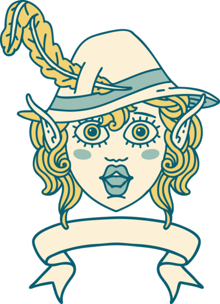 Retro Dövme Biçimi Elf karakter yüzü Bir insan tarafından çizilmiş pankartıyla