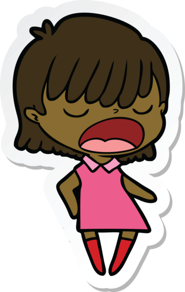 Bir insan tarafından çizilmiş yüksek sesle konuşan bir karikatür kadının çıkartması.