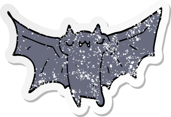 Bir insan tarafından çizilmiş şirin bir cadılar bayramı yarasasının hüzünlü çıkartması.