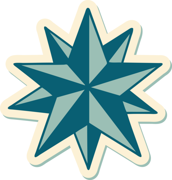 Bir insan tarafından çizilmiş geleneksel bir yıldız stiliyle dövme çıkartması.