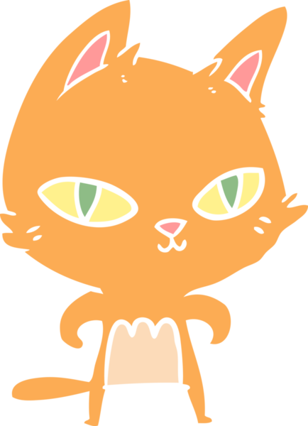 Bir insan tarafından çizilmiş düz renkli çizgi film kedisi.