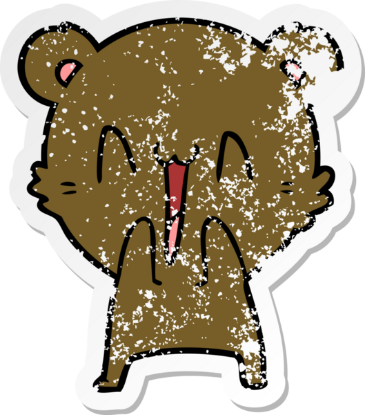 Bir insan tarafından çizilmiş mutlu ayı karikatürünün sıkıntılı çıkartması.