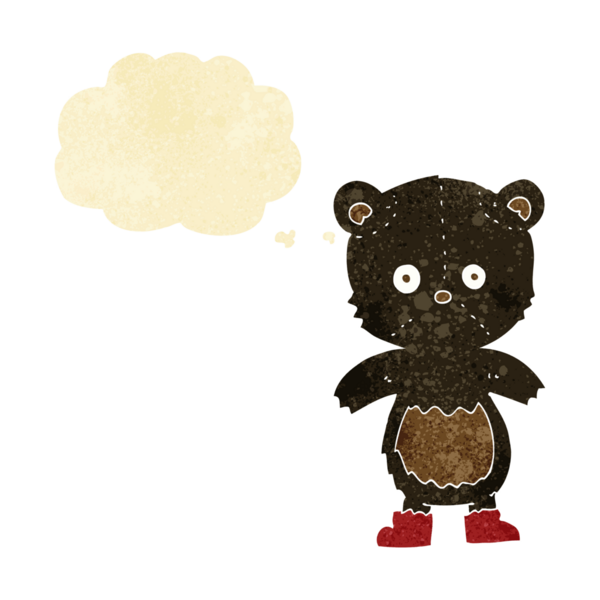 Bir insan tarafından çizilmiş düşünce baloncuğu olan siyah ayı yavrusu.