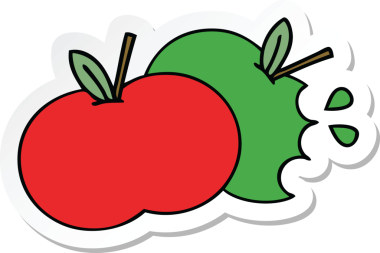 Bir insan tarafından çizilmiş şirin bir çizgi film elmasının çıkartması.