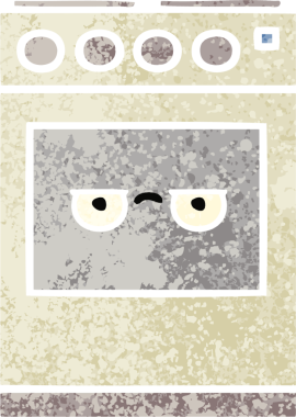 Bir insan tarafından çizilmiş mutfak fırınının retro çizim tarzı karikatürü.