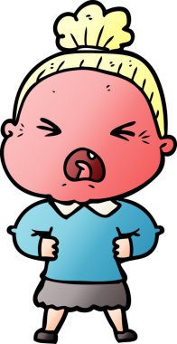 Bir insan tarafından çizilmiş kızgın yaşlı kadın çizgi filmi.