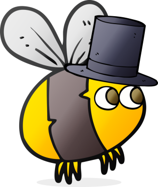 Bir insan tarafından çizilmiş karikatür arı silindir şapka.