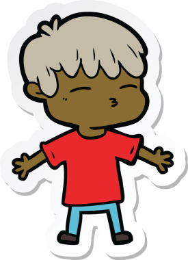 Bir insan tarafından çizilmiş meraklı bir çocuğun çıkartması.