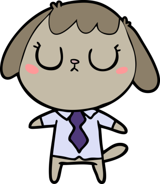 Bir insan tarafından çizilmiş ofis tişörtü giyen sevimli bir köpek.