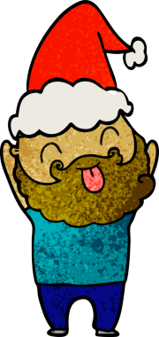 Bir insan tarafından çizilmiş Noel Baba şapkası takan sakallı bir adam.