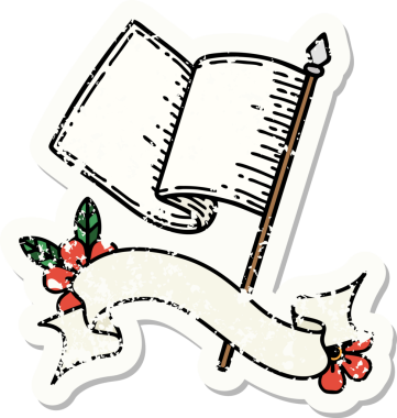 Bir insan tarafından çizilmiş beyaz bayrağın bayrağını taşıyan eski bir etiket.