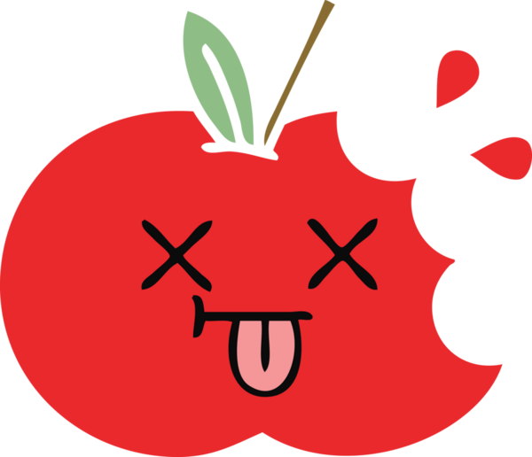 Bir insan tarafından çizilmiş kırmızı bir elmanın düz renkli retro karikatürü