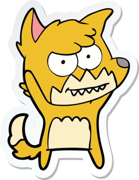 Bir insan tarafından çizilmiş sırıtan tilki çizgi filminin çıkartması