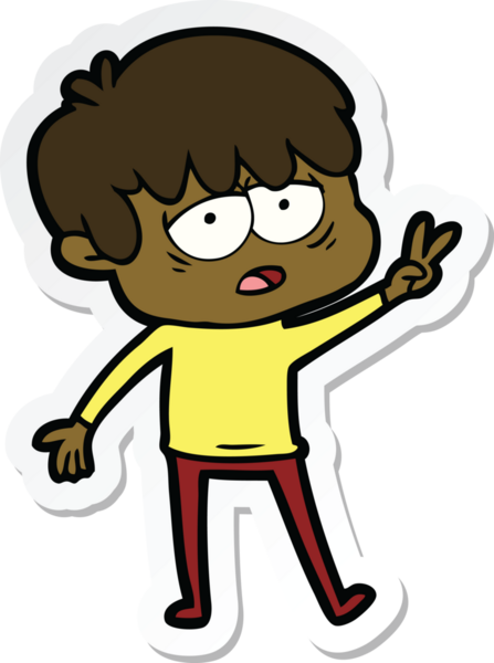 Bir insan tarafından çizilmiş bitkin bir çocuk çizgi filminin çıkartması.