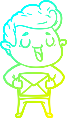 Bir insan tarafından çizilmiş mutlu bir çizgi film karakteri çizimi.