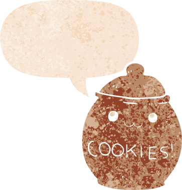 bir insan tarafından çizilmiş grunge ile konuşma baloncuklu karikatür kurabiye kavanozu sıkıntılı retro desen