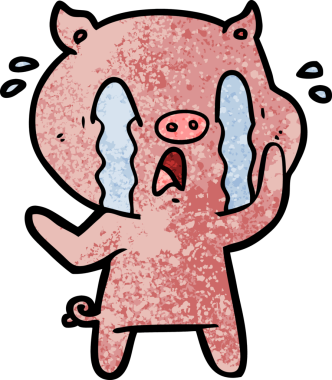 Bir insan tarafından çizilmiş ağlayan domuz çizgi filmi.