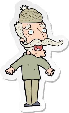 Bir insan tarafından çizilmiş şapkalı bir karikatür adamın çıkartması.