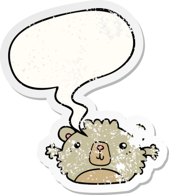 Komik çizgi film ayısı konuşma baloncuğu bir insan tarafından çizilmiş sıkıntılı eski bir çıkartma