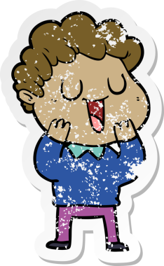 Bir insan tarafından çizilmiş gülen bir karikatürcünün sıkıntılı çıkartması.