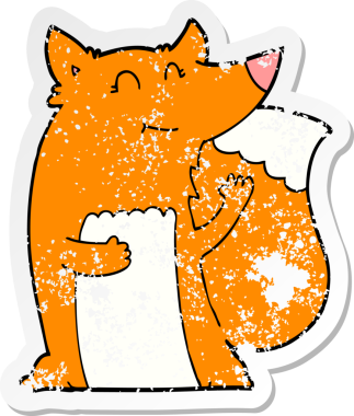 Bir insan tarafından çizilmiş mutlu bir tilkinin sıkıntılı çıkartması.