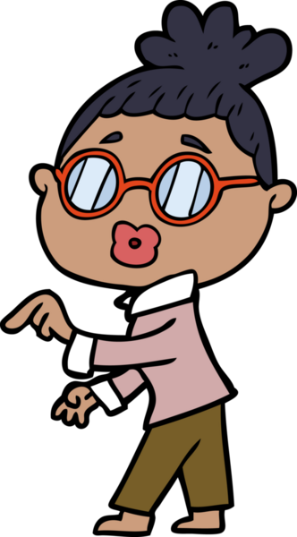 Bir insan tarafından çizilmiş gözlüklü bir karikatür kadın.