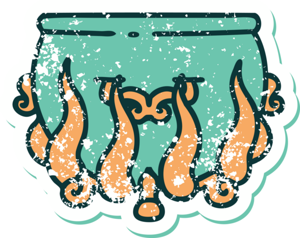 Bir insan tarafından çizilmiş yakılmış bir kazanın sembolik dövmeli görüntüsü