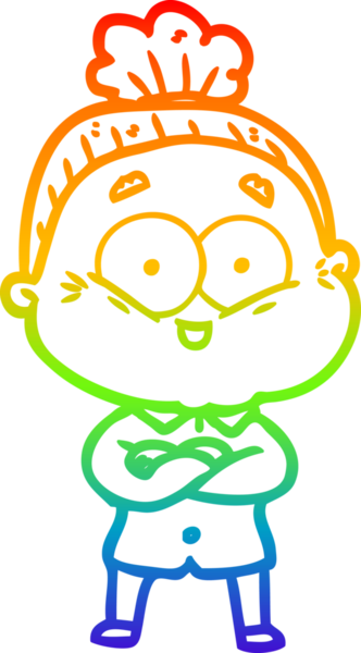 Gökkuşağı gradyan çizgi çizimi Bir insan tarafından çizilmiş mutlu yaşlı kadın