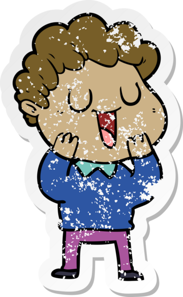 Bir insan tarafından çizilmiş gülen bir karikatürcünün sıkıntılı çıkartması.