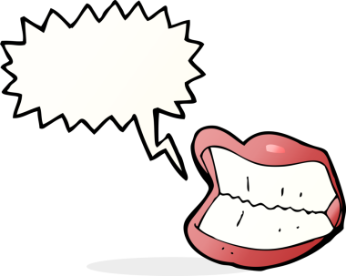 Bir insan tarafından çizilmiş konuşma baloncuğuyla sırıtan bir çizgi film.