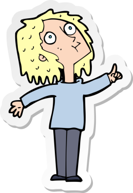 Bir insan tarafından çizilmiş meraklı bir karikatür çıkartması.