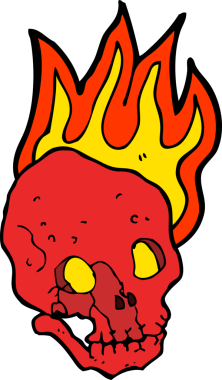 Bir insan tarafından çizilmiş alevli kafatası.