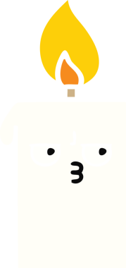 Bir insan tarafından çizilmiş yanan bir mumun düz renkli retro karikatürü