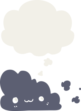 Düşünce baloncuğu olan sevimli çizgi film bulutu bir insan tarafından çizilmiş.