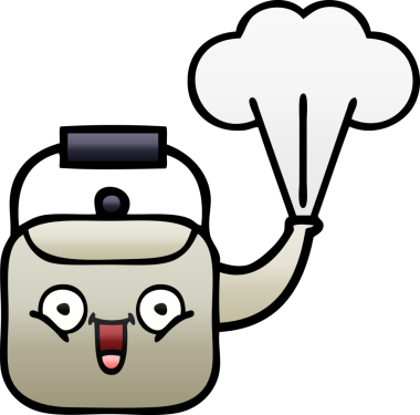 Bir insan tarafından çizilmiş dumanı tüten bir çaydanlığın gölgeli çizgi filmi.