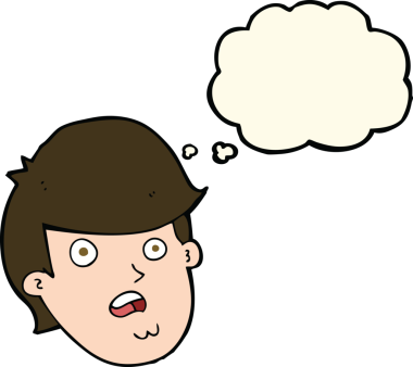 Düşünce baloncuğu çizen koca çeneli çizgi film adamı.