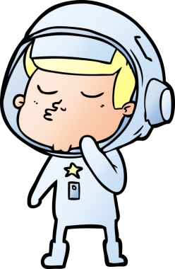 Bir insan tarafından çizilmiş kendine güvenen bir astronot çizgi filmi.