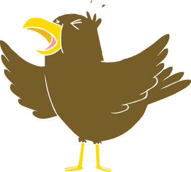 Düz renkli çizgi film kuşları bir insan tarafından çizilmiş.