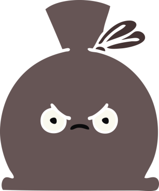 Bir insan tarafından çizilmiş bir çuvalın düz renkli retro karikatürü