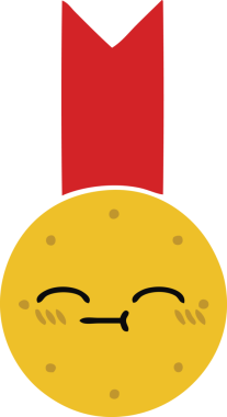 Bir insan tarafından çizilmiş altın madalyanın düz renkli retro karikatürü