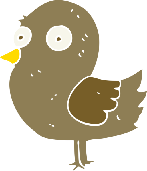 Bir insan tarafından çizilmiş düz renkli çizgi film kuşu