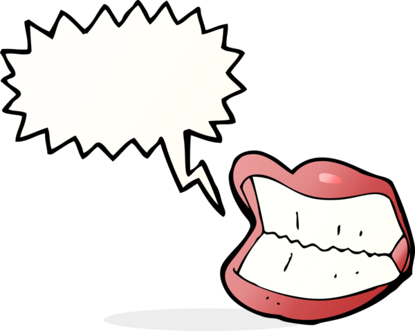 Bir insan tarafından çizilmiş konuşma baloncuğuyla sırıtan bir çizgi film.