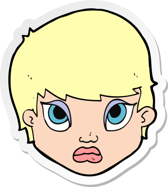 Bir insan tarafından çizilmiş somurtkan bir karikatür çıkartması.