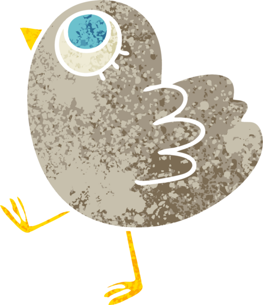 Retro illüstrasyon tarzı tuhaf çizgi film sarı kuş bir insan tarafından çizilmiş.