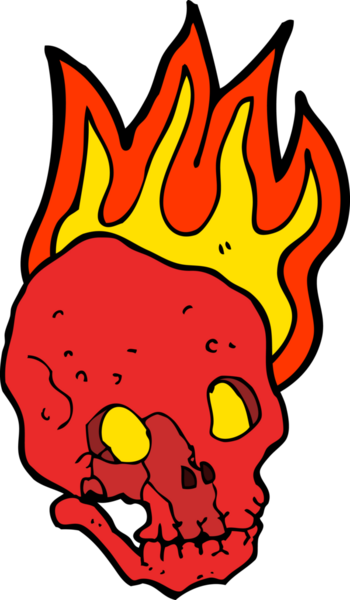 Bir insan tarafından çizilmiş alevli kafatası.
