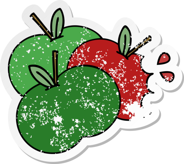 Bir insan tarafından çizilmiş tatlı, sulu bir elmanın sıkıntılı çıkartması.