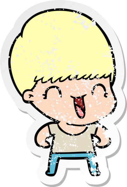 Bir insan tarafından çizilmiş mutlu çizgi film çocuğunun sıkıntılı çıkartması.